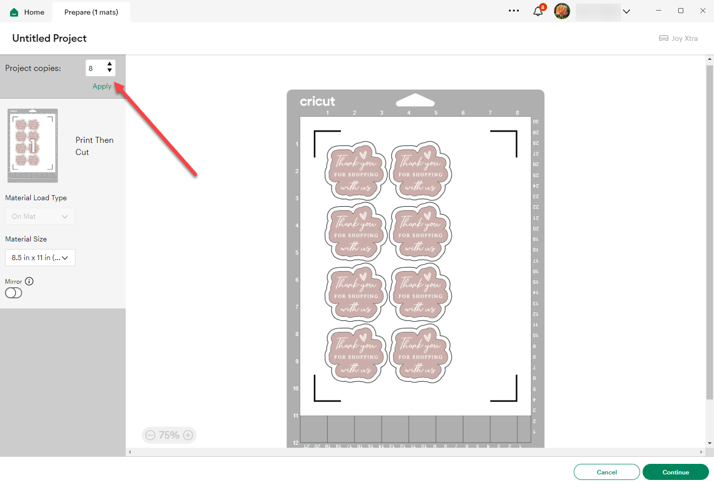 Utilizzo di Crea adesivo su Design Space – Supporto clienti