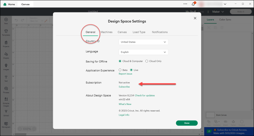 how to login Cricut design space