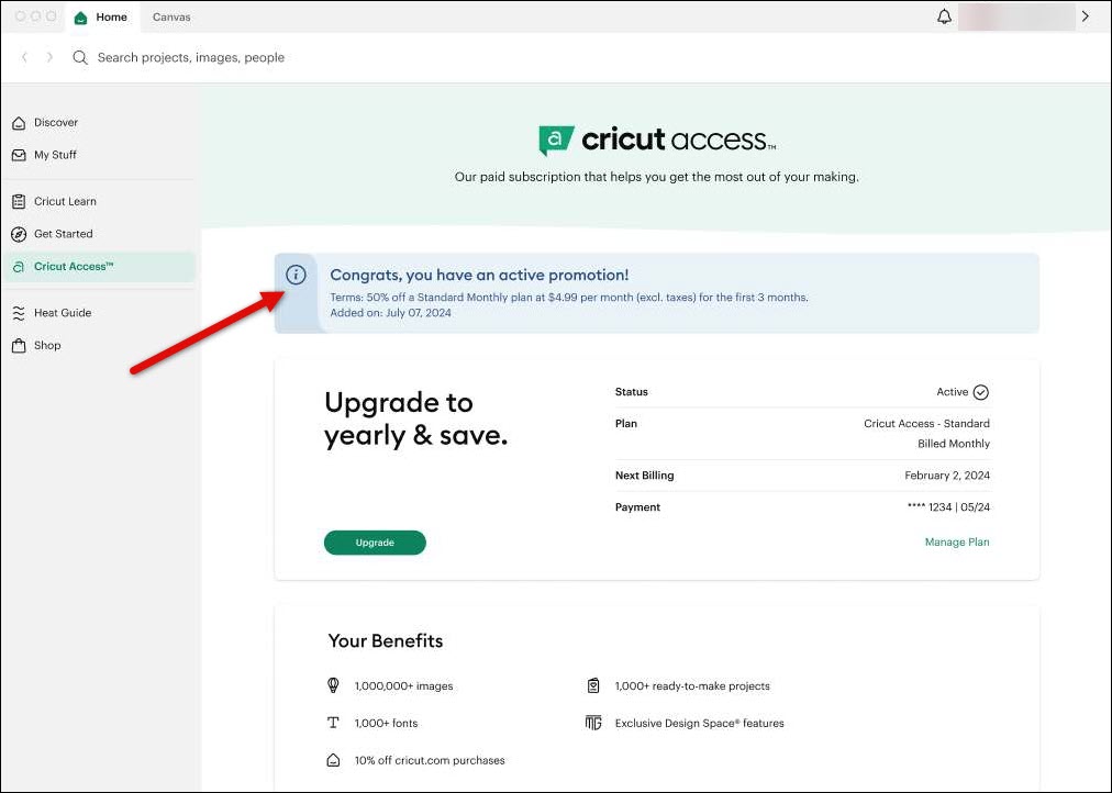 Cricut Access Hub - used promotion information.jpeg
