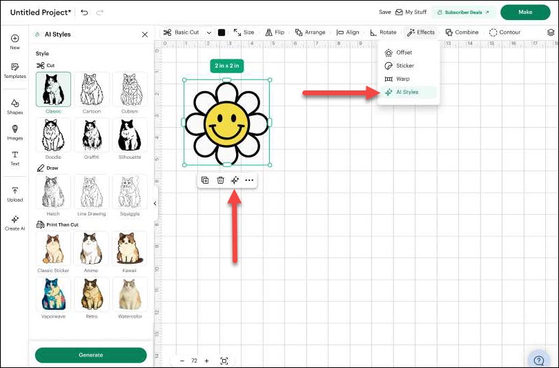 ai styles in shortcut toolbar.jpeg