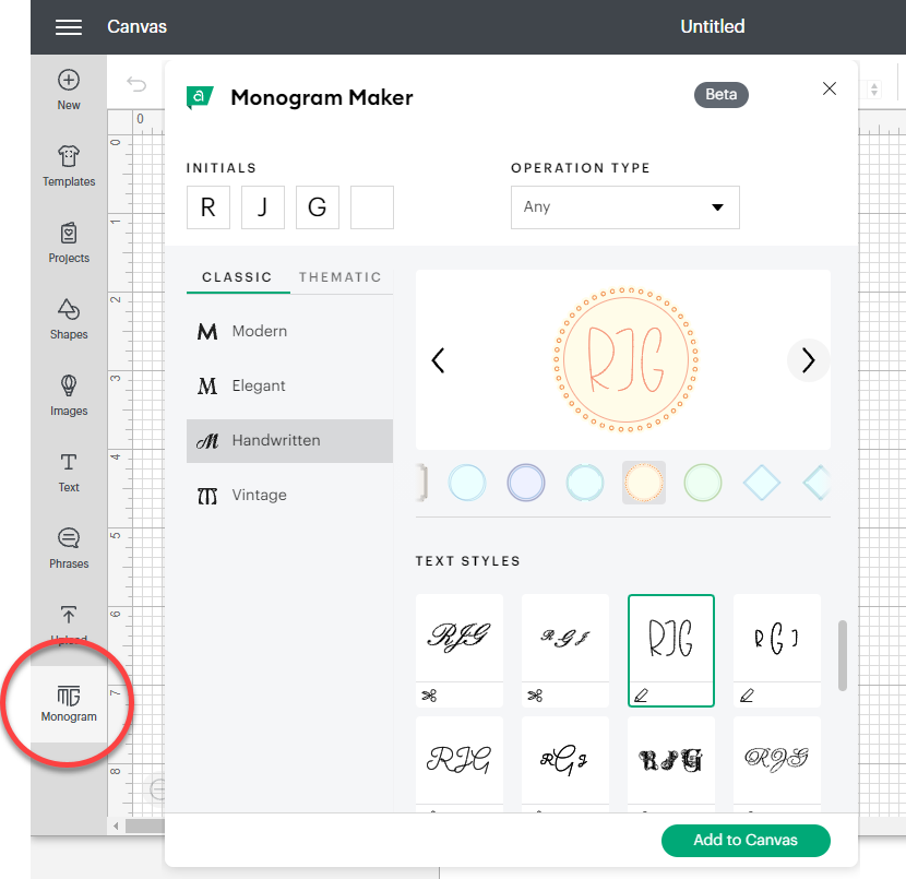 Design Space: Using Monogram Maker – Help Center